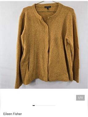 Eileen Fisher Jewel Neck Jacket Honey Marled Fleck Snap Wool Angora Cardigan L